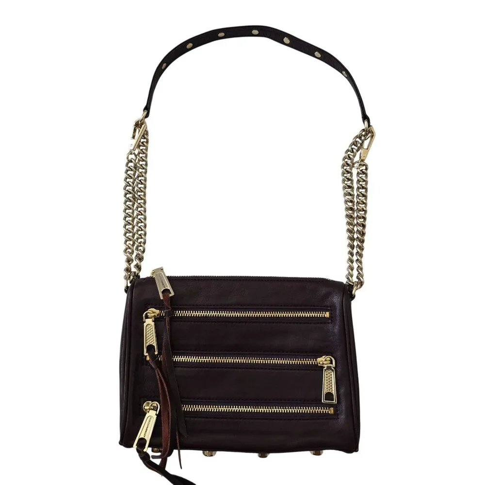 Rebecca Minkoff Maroon Leather Crossbody Bag Gold Chain Strap Zipper FLAW